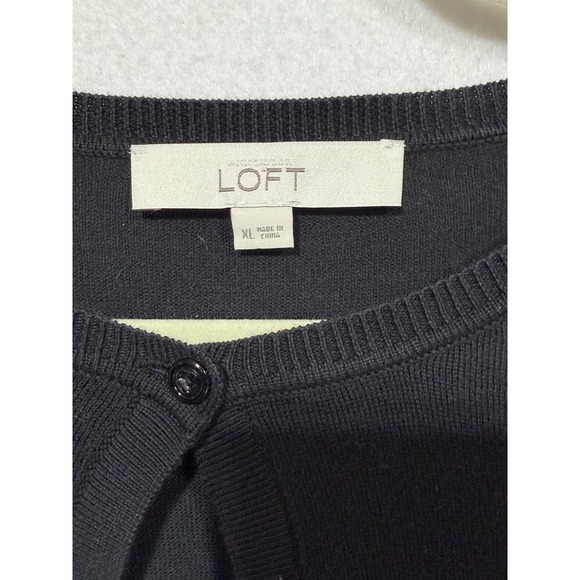 LOFT Black 100% Cotton Button Front Cardigan Lightweight Classic Minimalist XL - Picture 5 of 8